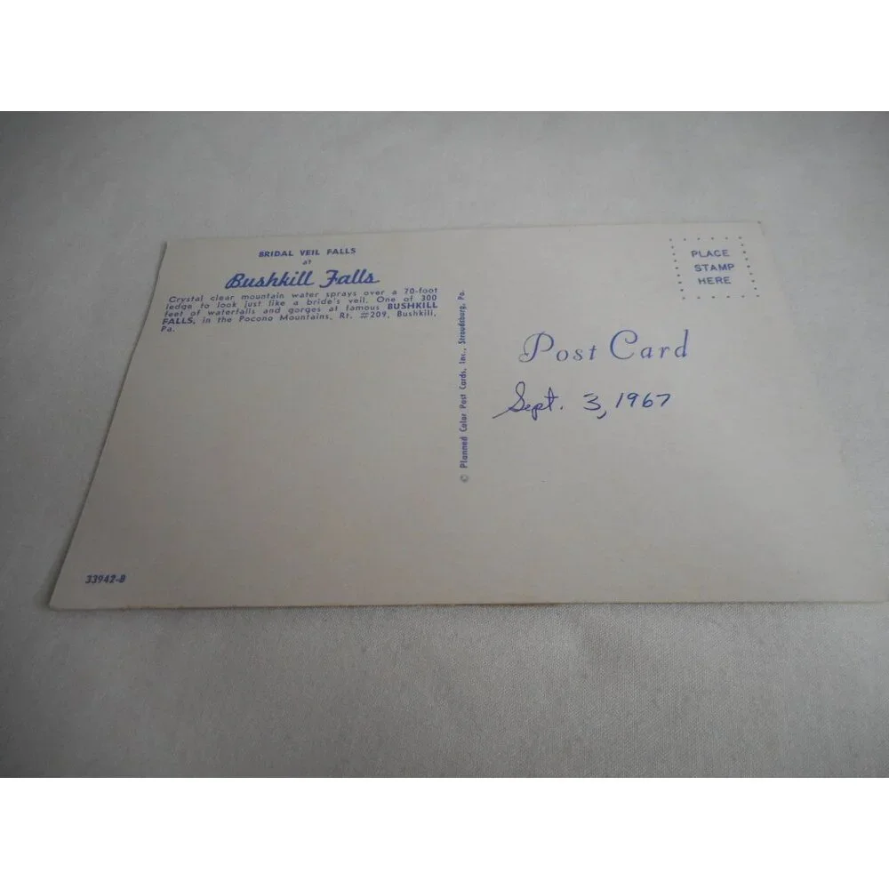 Vintage Postcard unposted Bushkill Falls, PA Bridal Veil Falls 1960s